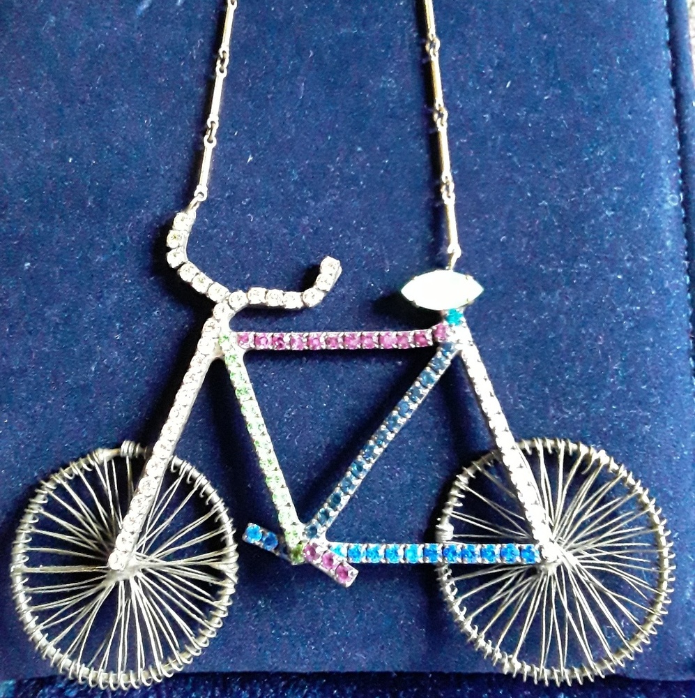 Vintage Rhinstone bicycle necklace.
